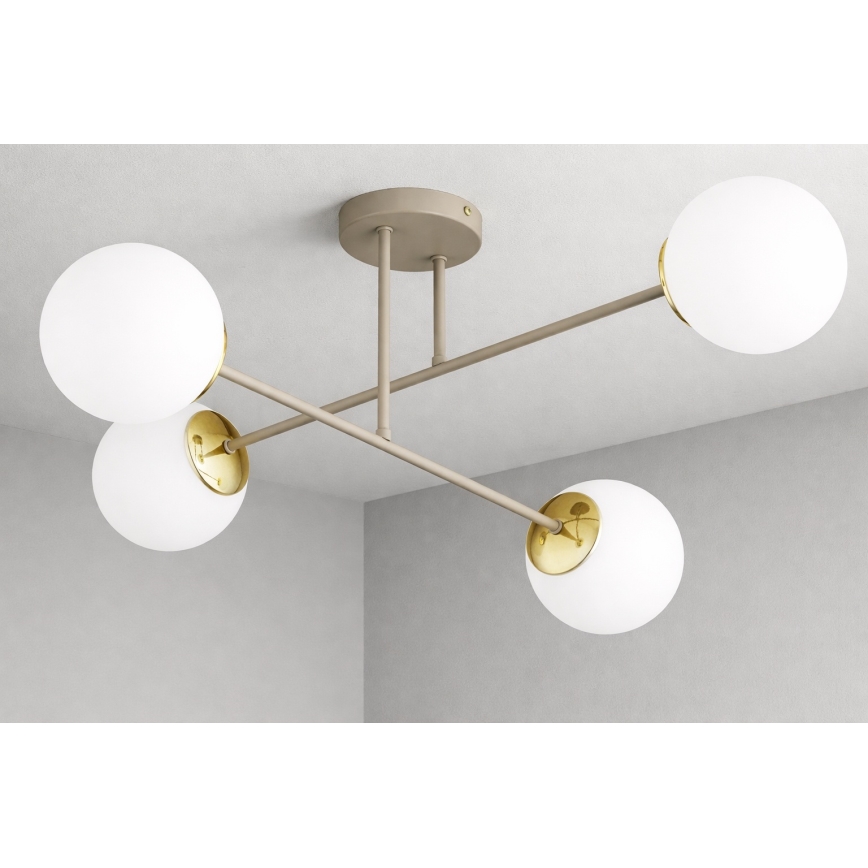 Brilagi - Pintakiinnitteinen kattokruunu MILO ECRU 4xE27/60W/230V beige/kulta