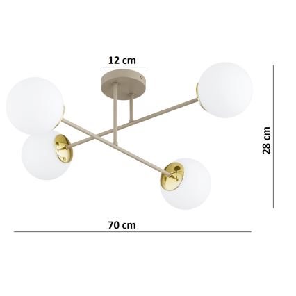 Brilagi - Pintakiinnitteinen kattokruunu MILO ECRU 4xE27/60W/230V beige/kulta