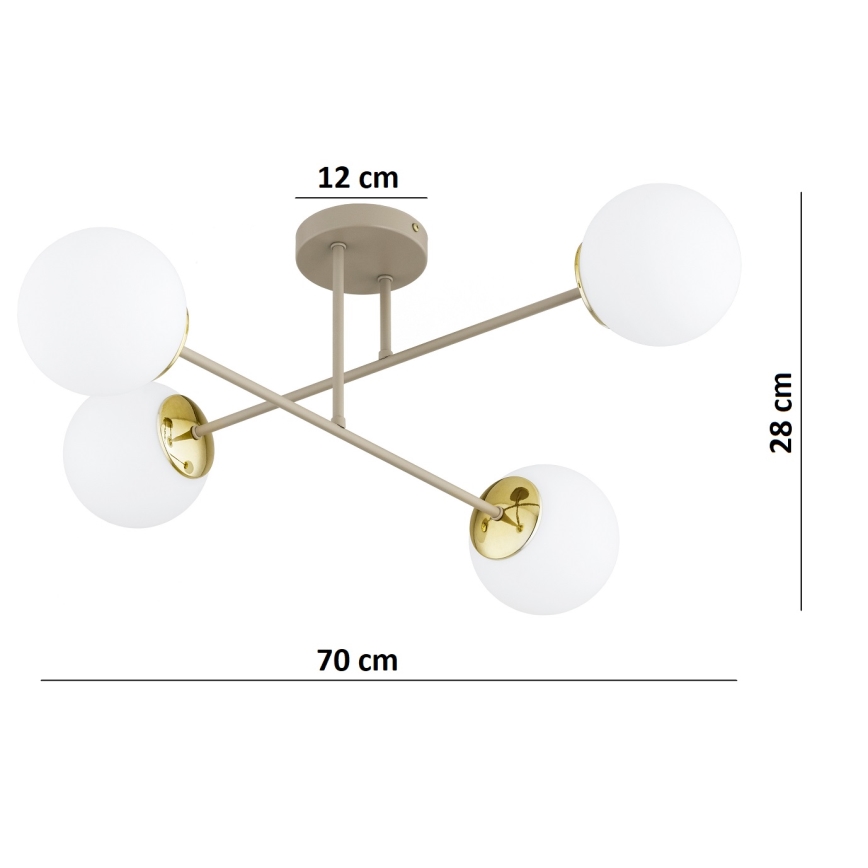 Brilagi - Pintakiinnitteinen kattokruunu MILO ECRU 4xE27/60W/230V beige/kulta