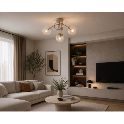 Brilagi - Pintakiinnitteinen kattokruunu STELLA 3xE27/60W/230V beige/kultainen