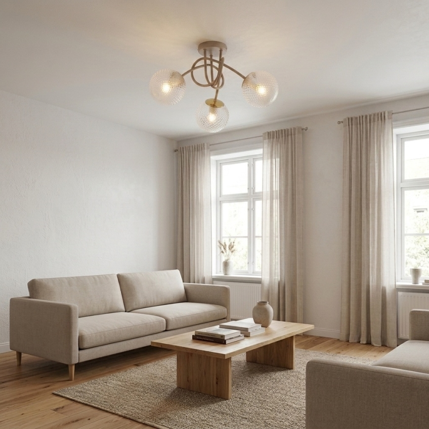 Brilagi - Pintakiinnitteinen kattokruunu STELLA 3xE27/60W/230V beige/kultainen