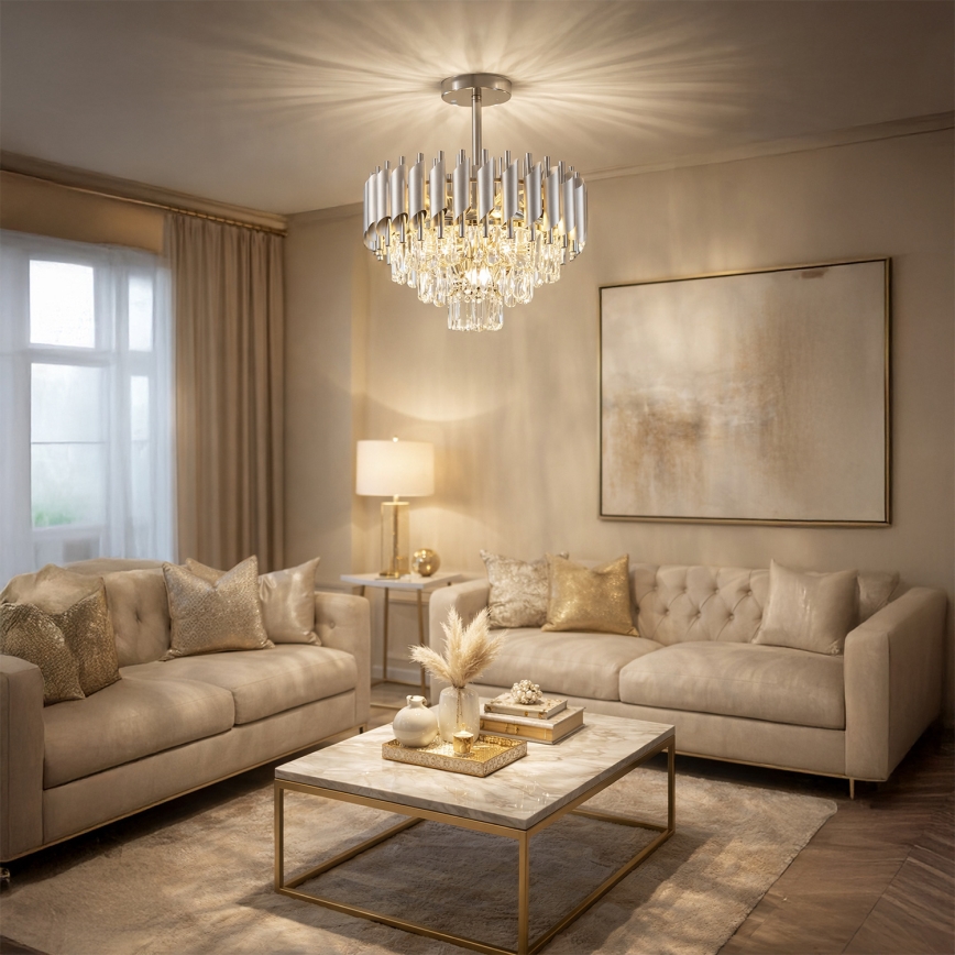 Brilagi - Pintakiinnitteinen kattovalaisin ECLIPSE, 5×E14, 10 W, 230 V, Ø 38 cm, hopea