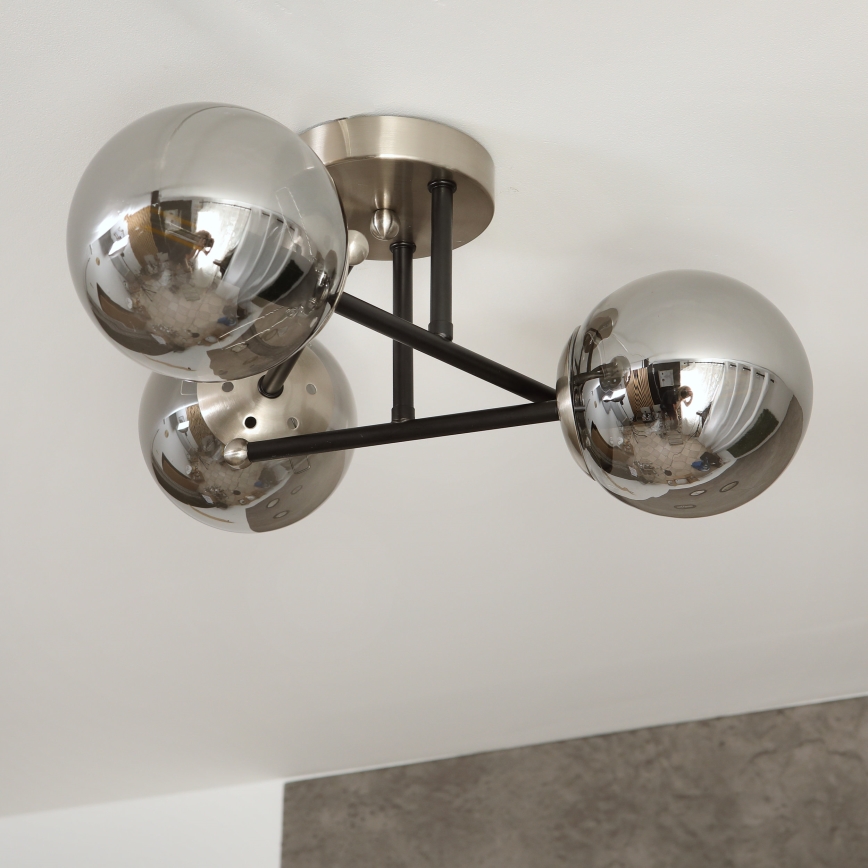 Brilagi - Pintakiinnitteinen kattovalaisin MALIVA 3xE14/15W/230V mattakromi/savunharmaa