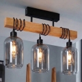 BRILAGI - Pintakiinnitteinen kattovalaisin WOOD GLASS 3xE27/60W/230V mänty/musta/savunharmaa
