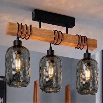 BRILAGI - pintakiinnitteinen kattovalaisin WOOD GLASS 3xE27/60W/230V mänty/musta/savunharmaa
