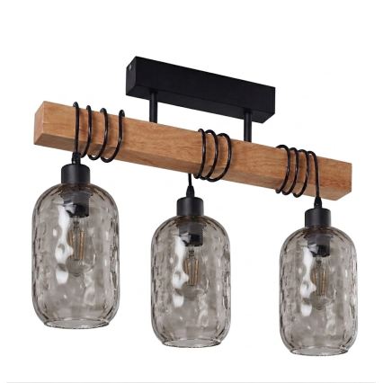 BRILAGI - pintakiinnitteinen kattovalaisin WOOD GLASS 3xE27/60W/230V mänty/musta/savunharmaa
