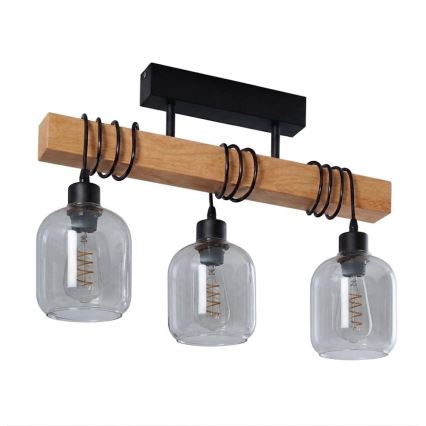 BRILAGI - Pintakiinnitteinen kattovalaisin WOOD GLASS 3xE27/60W/230V mänty/musta/savunharmaa