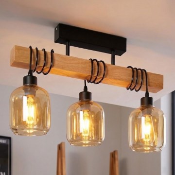 BRILAGI - Pintakiinnitteinen kattovalaisin WOOD GLASS 3xE27/60W/230V mänty/musta/savunruskea