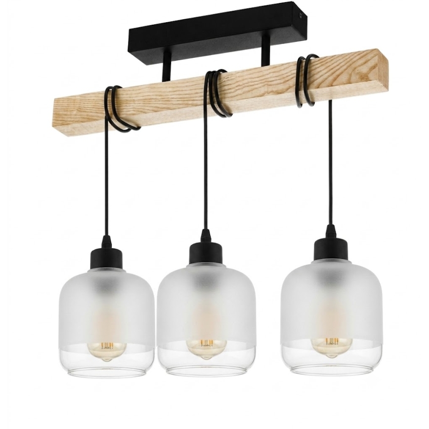 BRILAGI - Pintakiinnitteinen kattovalaisin WOOD GLASS 3xE27/60W/230V mänty/musta/valkoinen