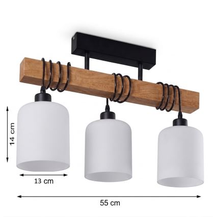 BRILAGI - Pintakiinnitteinen kattovalaisin WOOD GLASS 3xE27/60W/230V mänty/musta/valkoinen