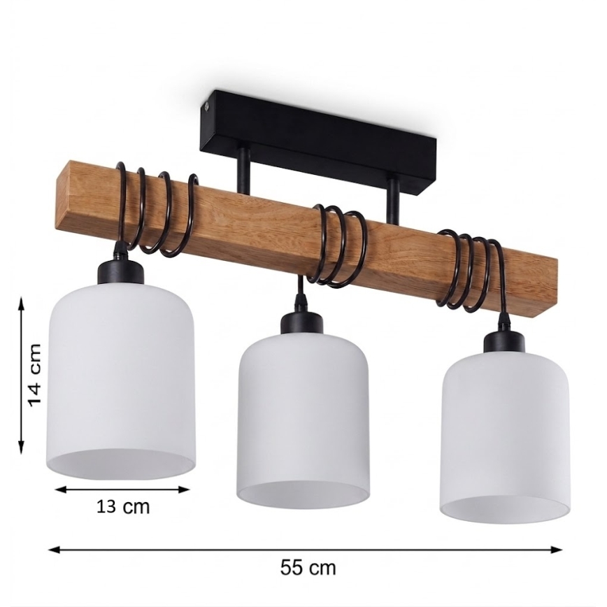 BRILAGI - Pintakiinnitteinen kattovalaisin WOOD GLASS 3xE27/60W/230V mänty/musta/valkoinen