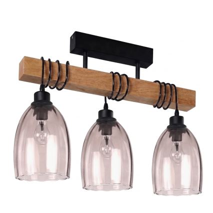 BRILAGI - Pinnalle asennettava WOOD GLASS -kattovalaisin 3xE27/60W/230V, mänty/musta/savunbeige