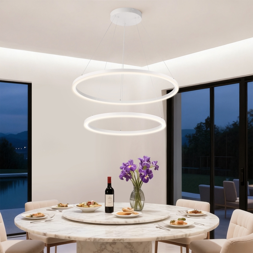 Brilagi - LED himmennettävä riippuvalaisin vaijerilla PORTOFINO LED/98W/230V 3000-6000K halkaisija 80 cm valkoinen + kaukosäädin