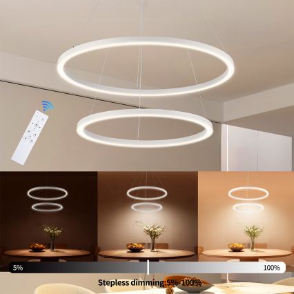 Brilagi - LED himmennettävä riippuvalaisin vaijerilla PORTOFINO LED/98W/230V 3000-6000K halkaisija 80 cm valkoinen + kaukosäädin