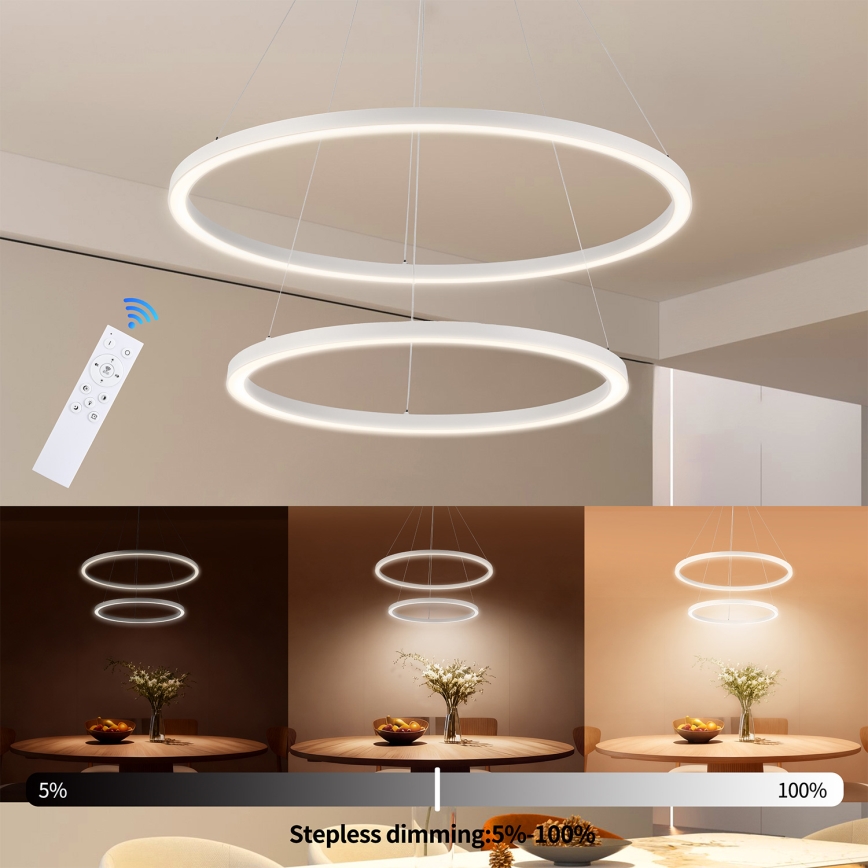 Brilagi - LED himmennettävä riippuvalaisin vaijerilla PORTOFINO LED/98W/230V 3000-6000K halkaisija 80 cm valkoinen + kaukosäädin