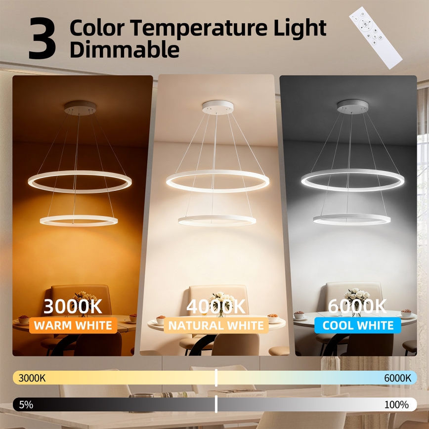 Brilagi - LED himmennettävä riippuvalaisin vaijerilla PORTOFINO LED/98W/230V 3000-6000K halkaisija 80 cm valkoinen + kaukosäädin