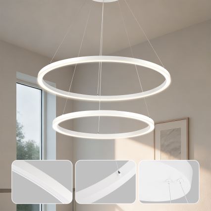 Brilagi - LED himmennettävä riippuvalaisin vaijerilla PORTOFINO LED/98W/230V 3000-6000K halkaisija 80 cm valkoinen + kaukosäädin