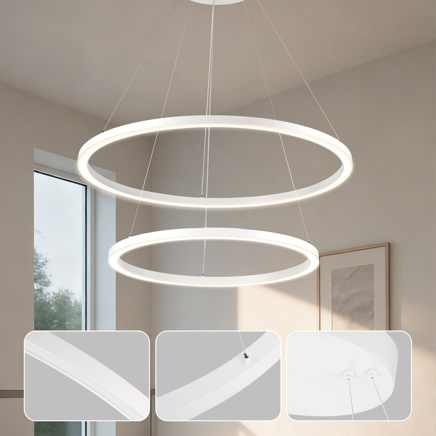 Brilagi - LED himmennettävä riippuvalaisin vaijerilla PORTOFINO LED/98W/230V 3000-6000K halkaisija 80 cm valkoinen + kaukosäädin