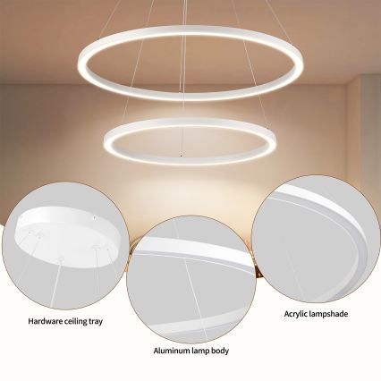 Brilagi - LED himmennettävä riippuvalaisin vaijerilla PORTOFINO LED/98W/230V 3000-6000K halkaisija 80 cm valkoinen + kaukosäädin