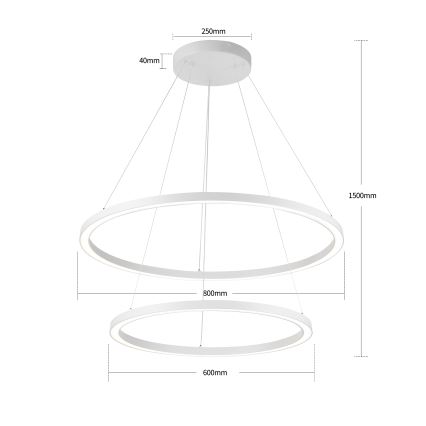 Brilagi - LED himmennettävä riippuvalaisin vaijerilla PORTOFINO LED/98W/230V 3000-6000K halkaisija 80 cm valkoinen + kaukosäädin