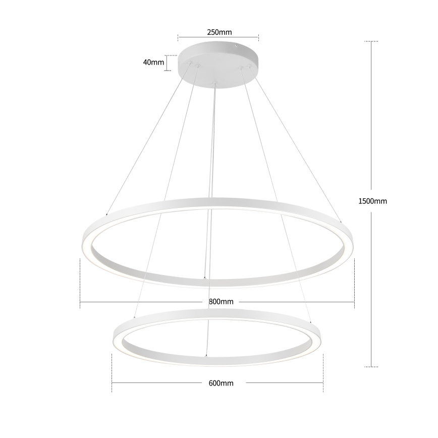 Brilagi - LED himmennettävä riippuvalaisin vaijerilla PORTOFINO LED/98W/230V 3000-6000K halkaisija 80 cm valkoinen + kaukosäädin