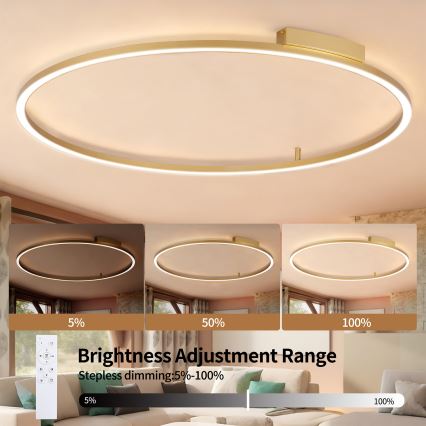 Brilagi - PORTOFINO himmennettävä LED-kattovalaisin 85 W / 230 V, 3000–6000 K, Ø 120 cm, kultainen + kaukosäädin