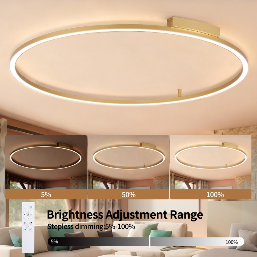 Brilagi - PORTOFINO himmennettävä LED-kattovalaisin 85 W / 230 V, 3000–6000 K, Ø 120 cm, kultainen + kaukosäädin