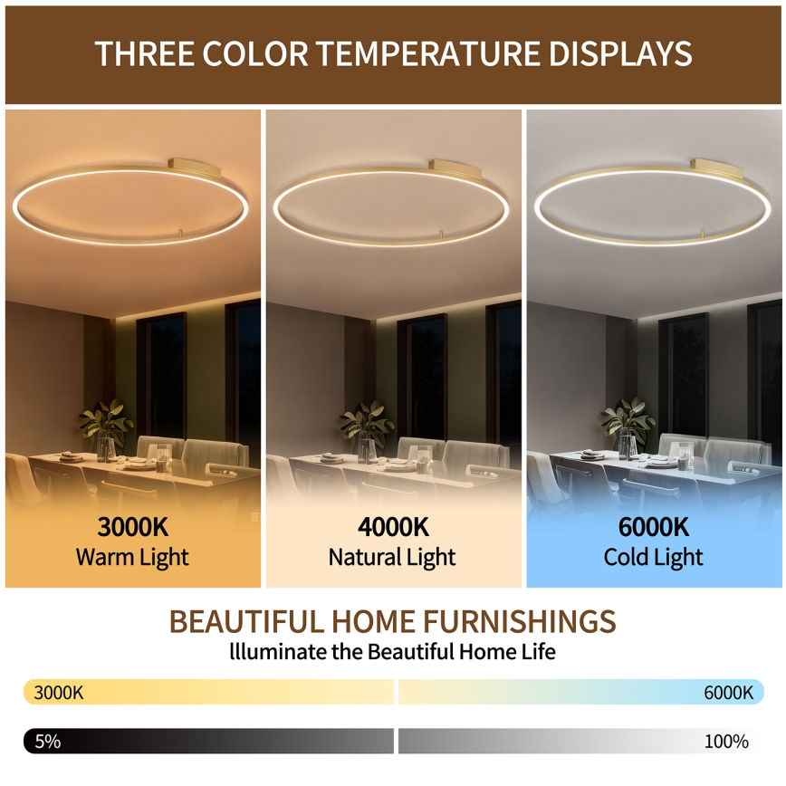 Brilagi - PORTOFINO himmennettävä LED-kattovalaisin 85 W / 230 V, 3000–6000 K, Ø 120 cm, kultainen + kaukosäädin
