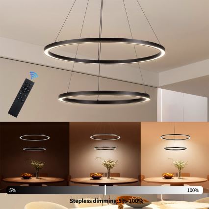 Brilagi - LED himmennettävä riippuvalaisin vaijerilla PORTOFINO LED/98W/230V 3000-6000K halkaisija 80 cm musta + kaukosäädin