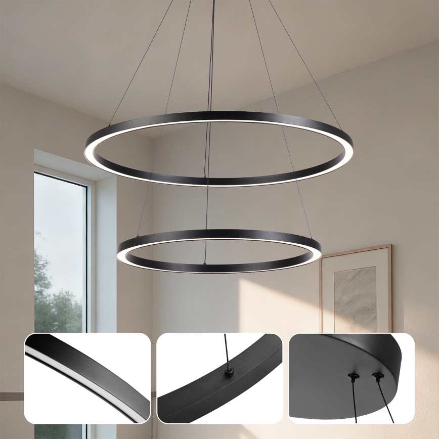 Brilagi - LED himmennettävä riippuvalaisin vaijerilla PORTOFINO LED/98W/230V 3000-6000K halkaisija 80 cm musta + kaukosäädin