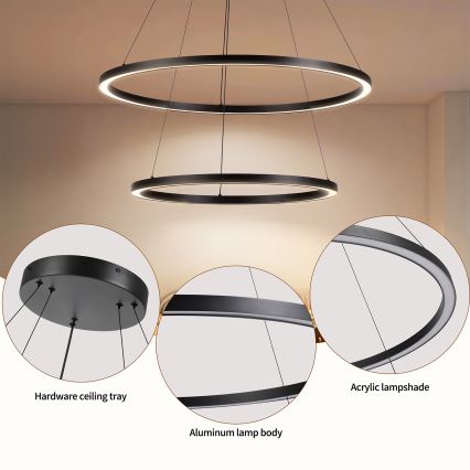 Brilagi - LED himmennettävä riippuvalaisin vaijerilla PORTOFINO LED/98W/230V 3000-6000K halkaisija 80 cm musta + kaukosäädin