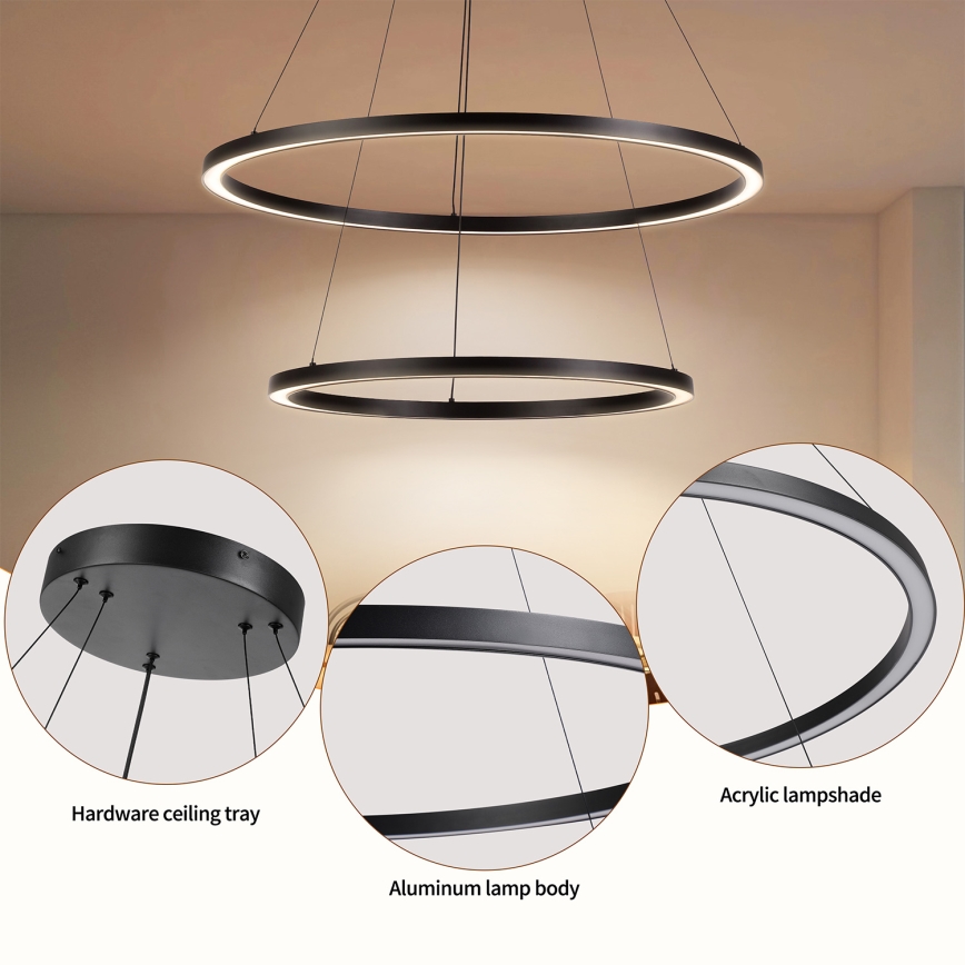 Brilagi - LED himmennettävä riippuvalaisin vaijerilla PORTOFINO LED/98W/230V 3000-6000K halkaisija 80 cm musta + kaukosäädin