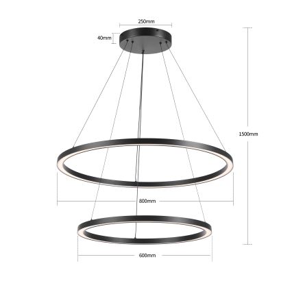 Brilagi - LED himmennettävä riippuvalaisin vaijerilla PORTOFINO LED/98W/230V 3000-6000K halkaisija 80 cm musta + kaukosäädin