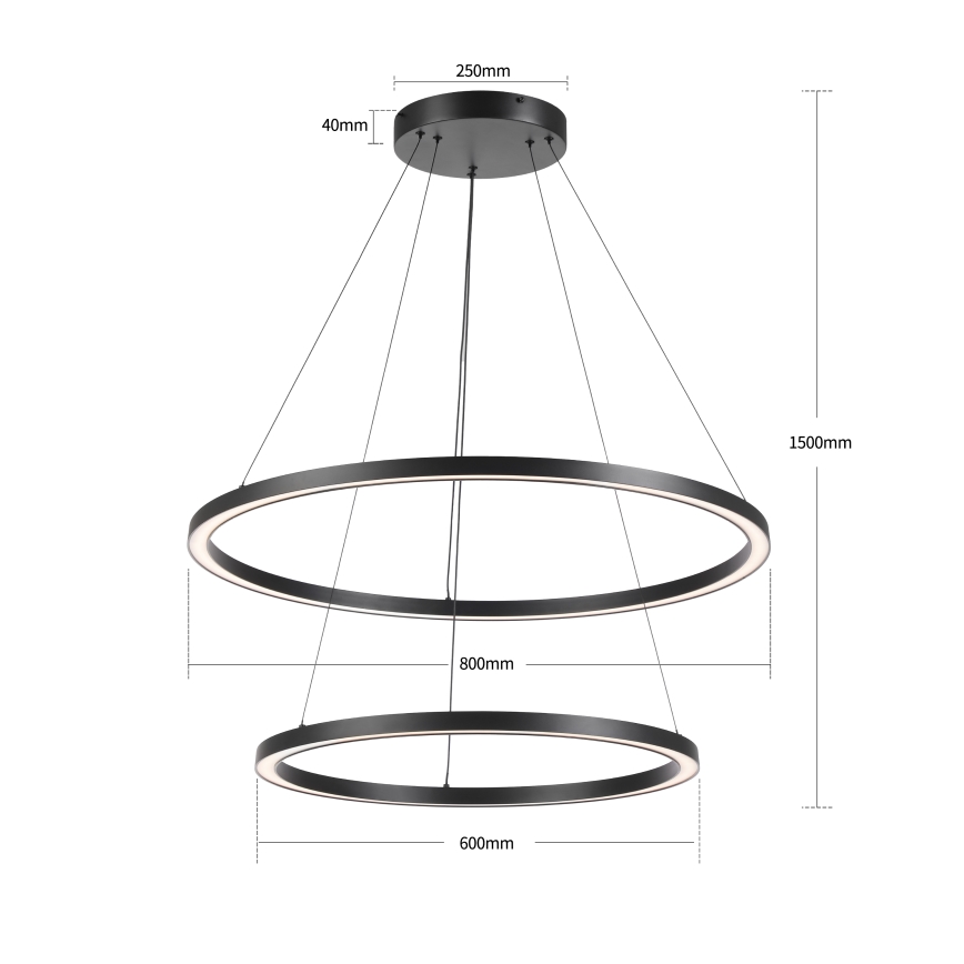 Brilagi - LED himmennettävä riippuvalaisin vaijerilla PORTOFINO LED/98W/230V 3000-6000K halkaisija 80 cm musta + kaukosäädin