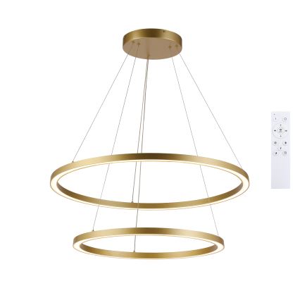 Brilagi - PORTOFINO LED-himmennettävä riippuvalaisin vaijerilla, 98 W / 230 V, 3000–6000 K, halkaisija 80 cm, kulta + kauko-ohjain