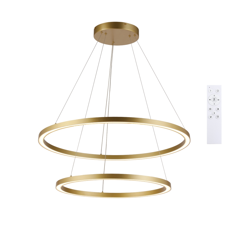 Brilagi - PORTOFINO LED-himmennettävä riippuvalaisin vaijerilla, 98 W / 230 V, 3000–6000 K, halkaisija 80 cm, kulta + kauko-ohjain