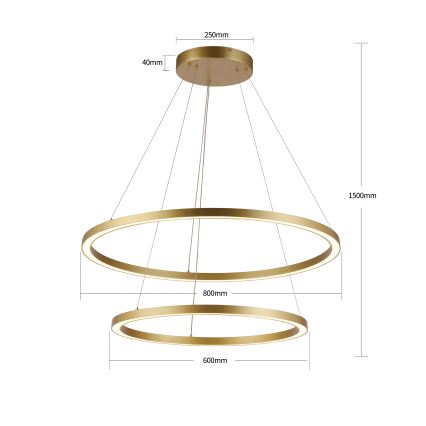 Brilagi - PORTOFINO LED-himmennettävä riippuvalaisin vaijerilla, 98 W / 230 V, 3000–6000 K, halkaisija 80 cm, kulta + kauko-ohjain