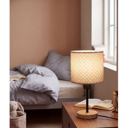 BRILAGI - Lasten pöytävalaisin BOBO WOOD 1xE27/25W/230V tammi/musta/beige/pilkullinen