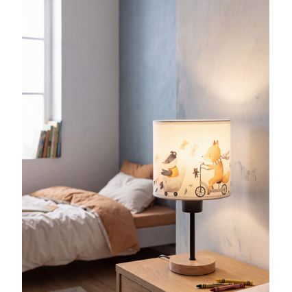 BRILAGI - Lasten pöytälamppu BOBO WOOD 1xE27/25W/230V tammi/musta/valkoinen/eläinhahmot