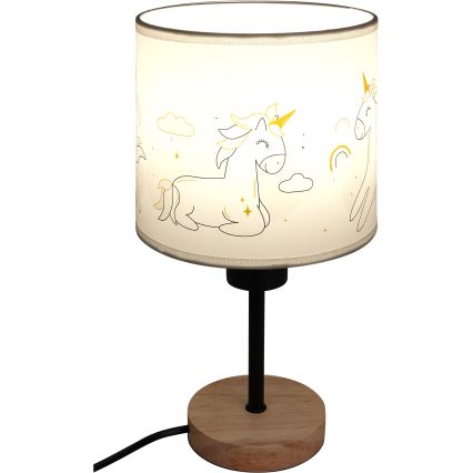BRILAGI - Lasten pöytälamppu BOBO WOOD 1xE27/25W/230V tammi/musta/valkoinen/yksisarviskuosi