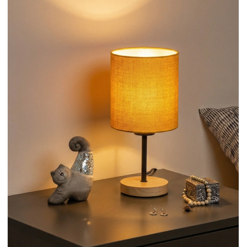 Brilagi - Pöytälamppu NUBILA WOOD 1xE27/25W/230V tammi/musta/keltainen