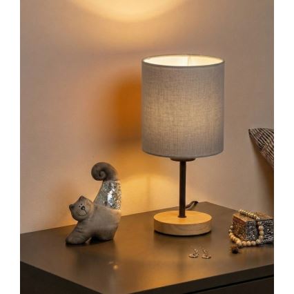 Brilagi - Pöytälamppu NUBILA WOOD 1xE27/25W/230V tammi/musta/vaaleanharmaa