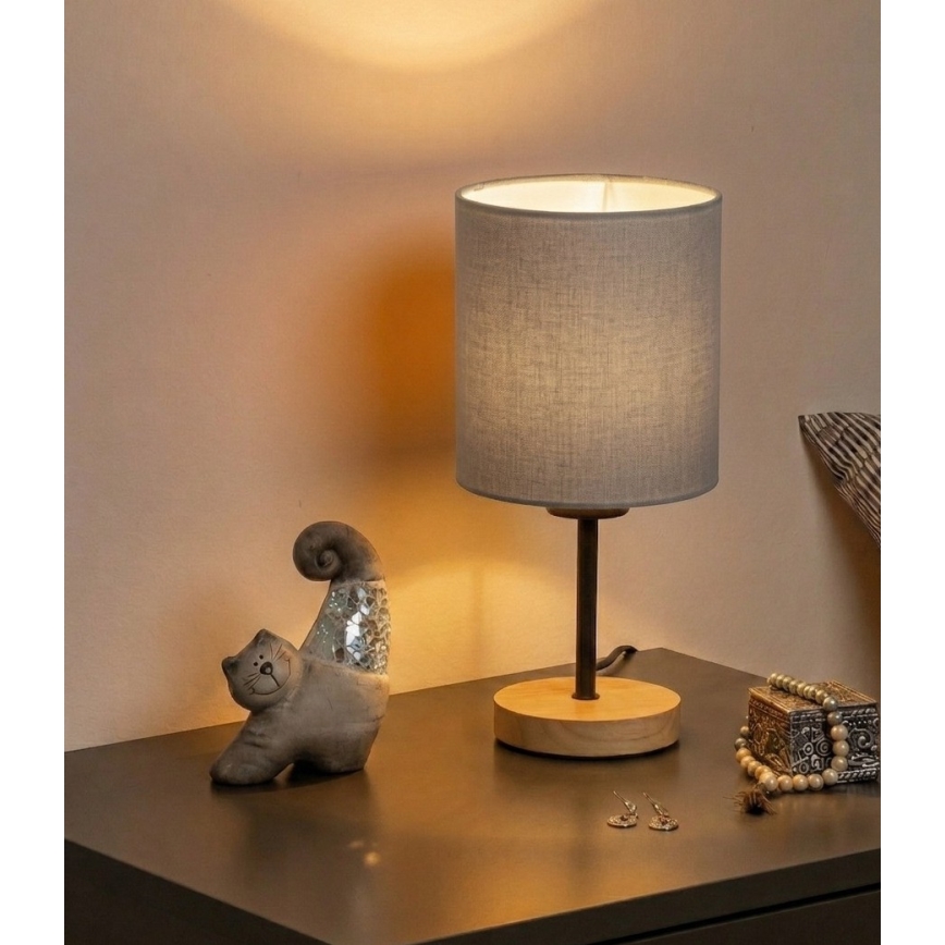 Brilagi - Pöytälamppu NUBILA WOOD 1xE27/25W/230V tammi/musta/vaaleanharmaa