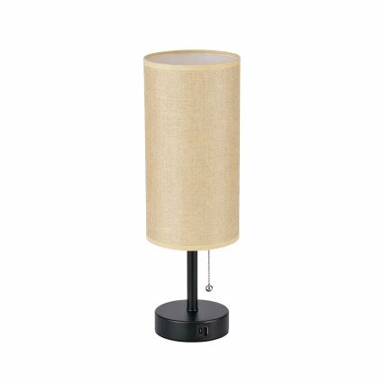 Brilagi - Pöytälamppu TABLON USB-portilla 1xE27/25W/230V musta/beige