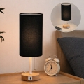 Brilagi - Pöytälamppu TABLON USB-portilla 1xE27/25W/230V tammi/valkoinen/musta