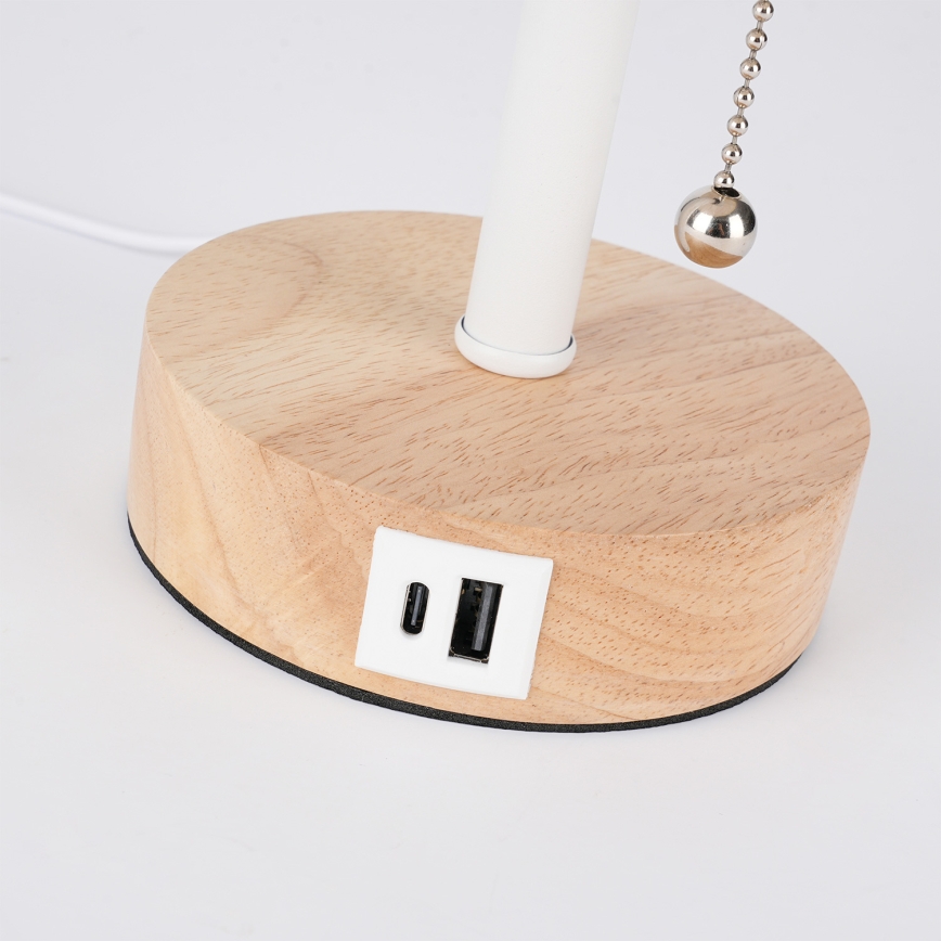 Brilagi - Pöytälamppu TABLON USB-portilla 1xE27/25W/230V tammi/valkoinen/musta