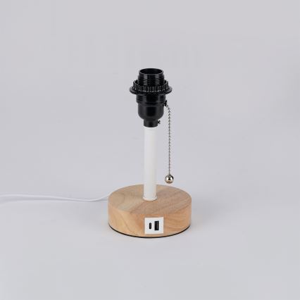 Brilagi - Pöytälamppu TABLON USB-portilla 1xE27/25W/230V tammi/valkoinen/musta