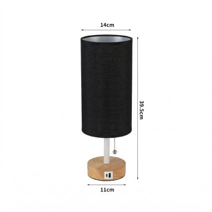 Brilagi - Pöytälamppu TABLON USB-portilla 1xE27/25W/230V tammi/valkoinen/musta