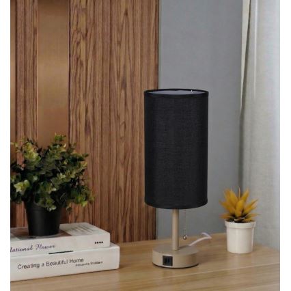 Brilagi - Pöytälamppu USB-portilla TABLON 1xE27/25W/230V beige/musta