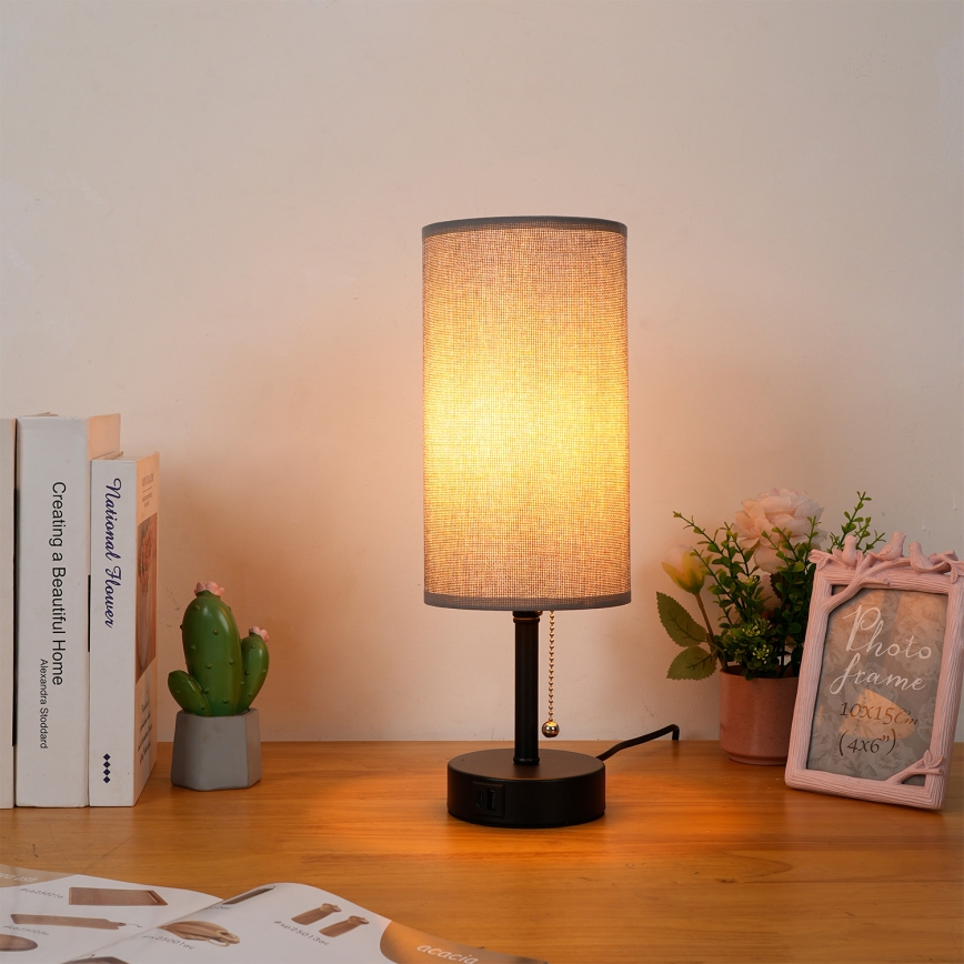 Brilagi - Pöytälamppu USB-portilla TABLON 1xE27/25W/230V musta/harmaa